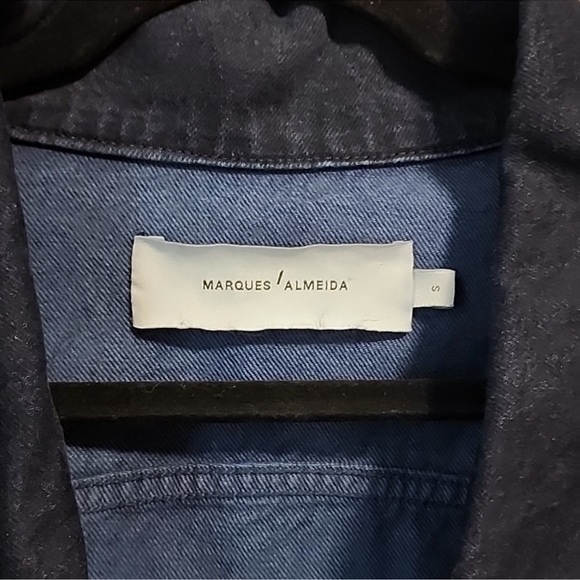 Marques Almeida grommet dark navy denim jacket raw edge belted oversize punk - Picture 10 of 17